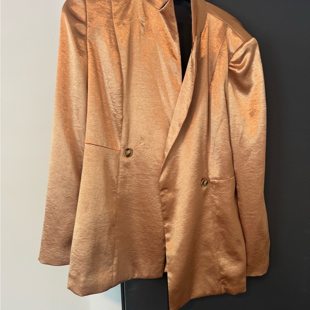 Free People Gold Satin Blazer with Notched Lapels